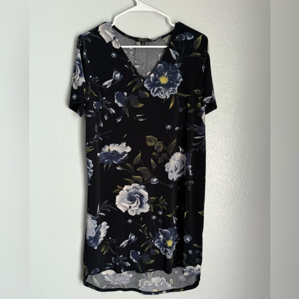 Christian Siriano Women's Floral Print Shift Dress Short Sleeve Pleated Large
